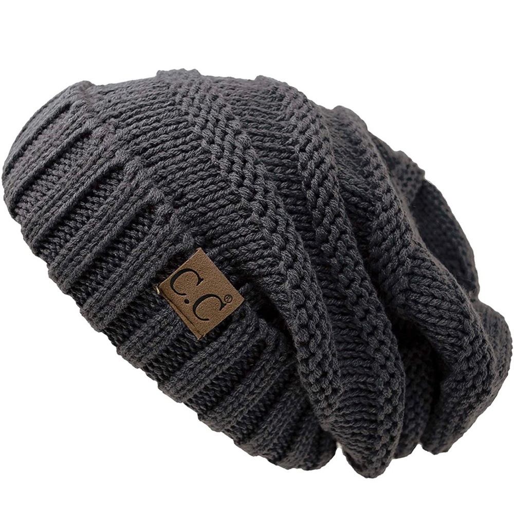C.C Funky Trendy Warm Oversized Chunky Soft Oversized Cable Knit Beanie, Grey